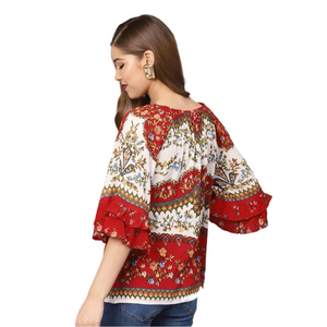 Bila red and cream peasant blouse